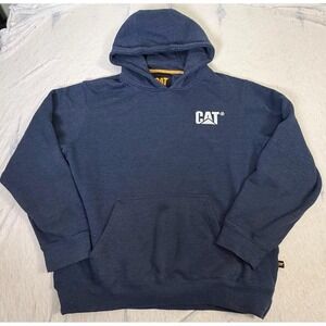 CAT Caterpillar Hoodie Sweatshirt XL Blue Pullover Workwear Logo